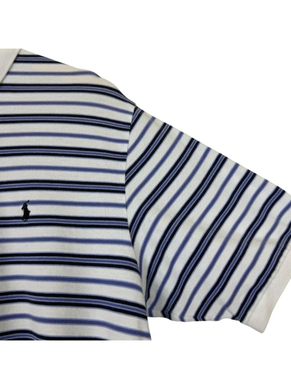 Polo Golf Ralph Lauren Polo Shirt Men L Blue White Striped ¼ Button Pima Cotton